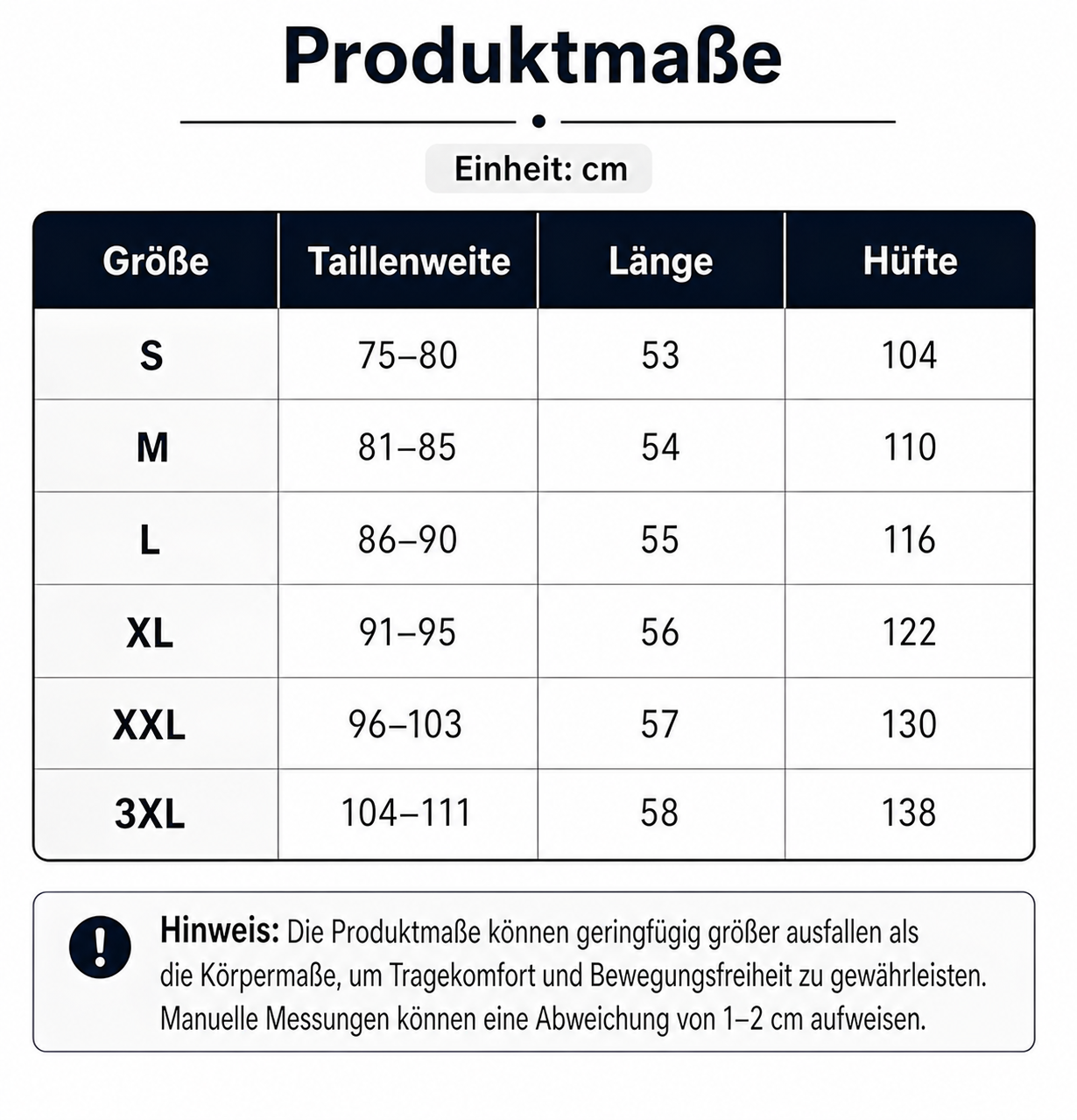 Produktma&szlig;e der Cargoshorts