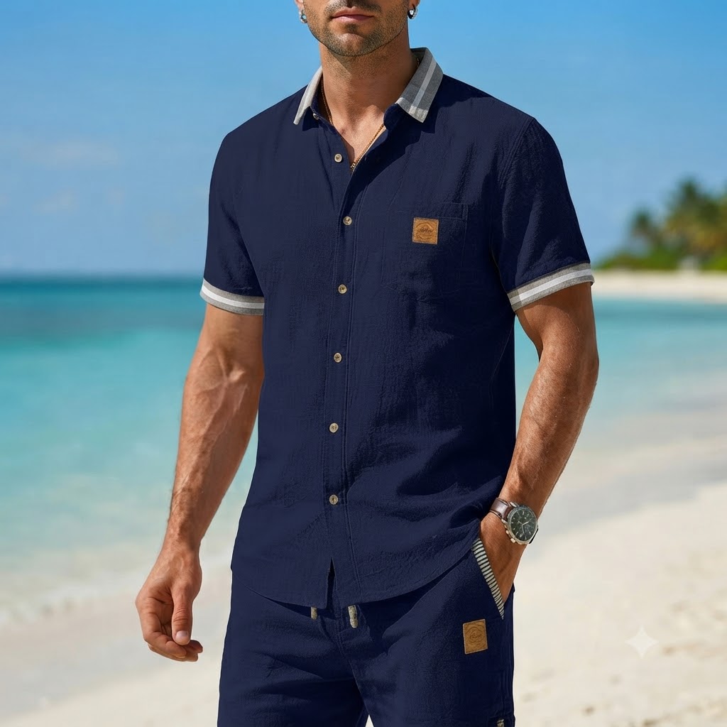 Herren-Sommer-Set aus leichtem Leinenmix mit Kontrastdetails