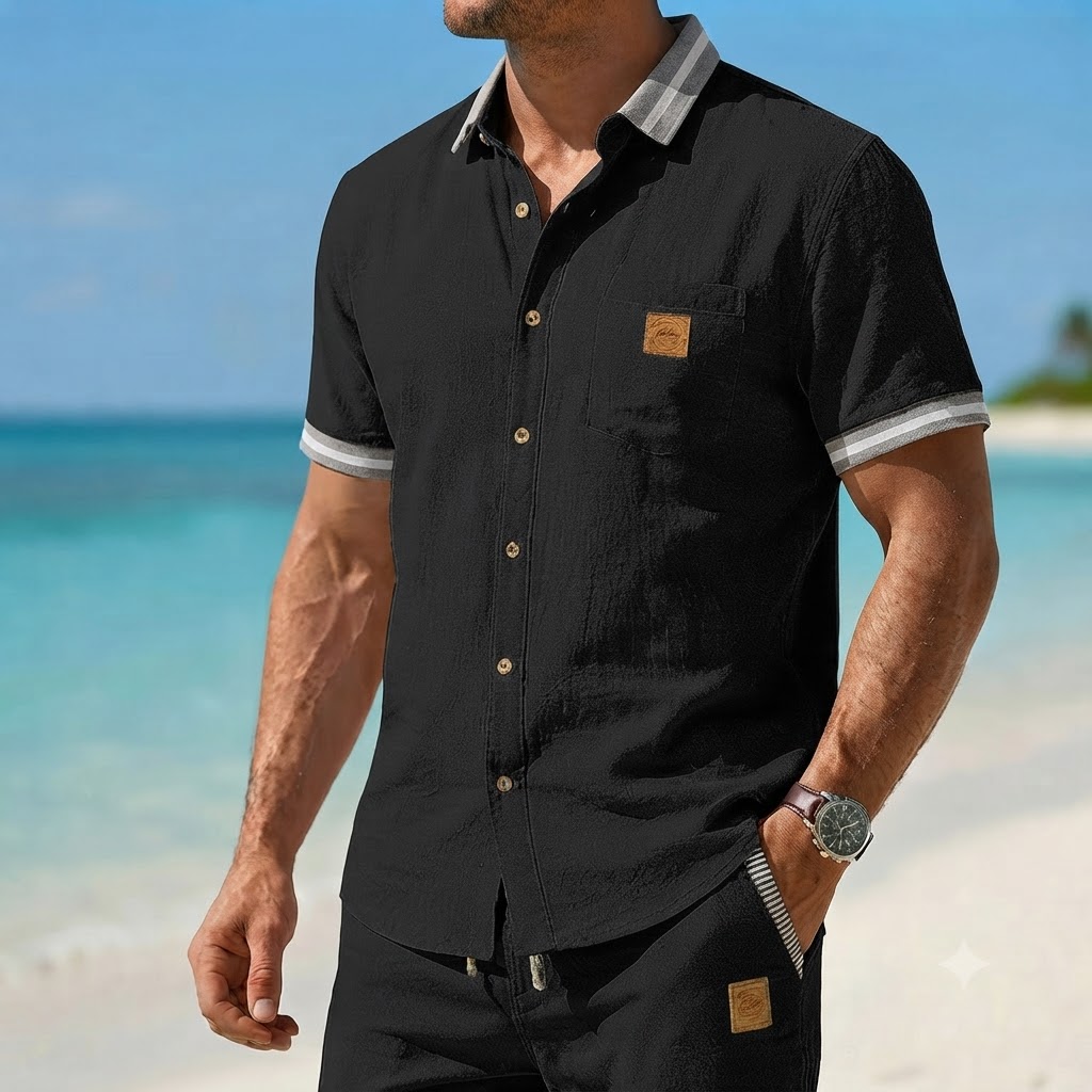 Herren-Sommer-Set aus leichtem Leinenmix mit Kontrastdetails
