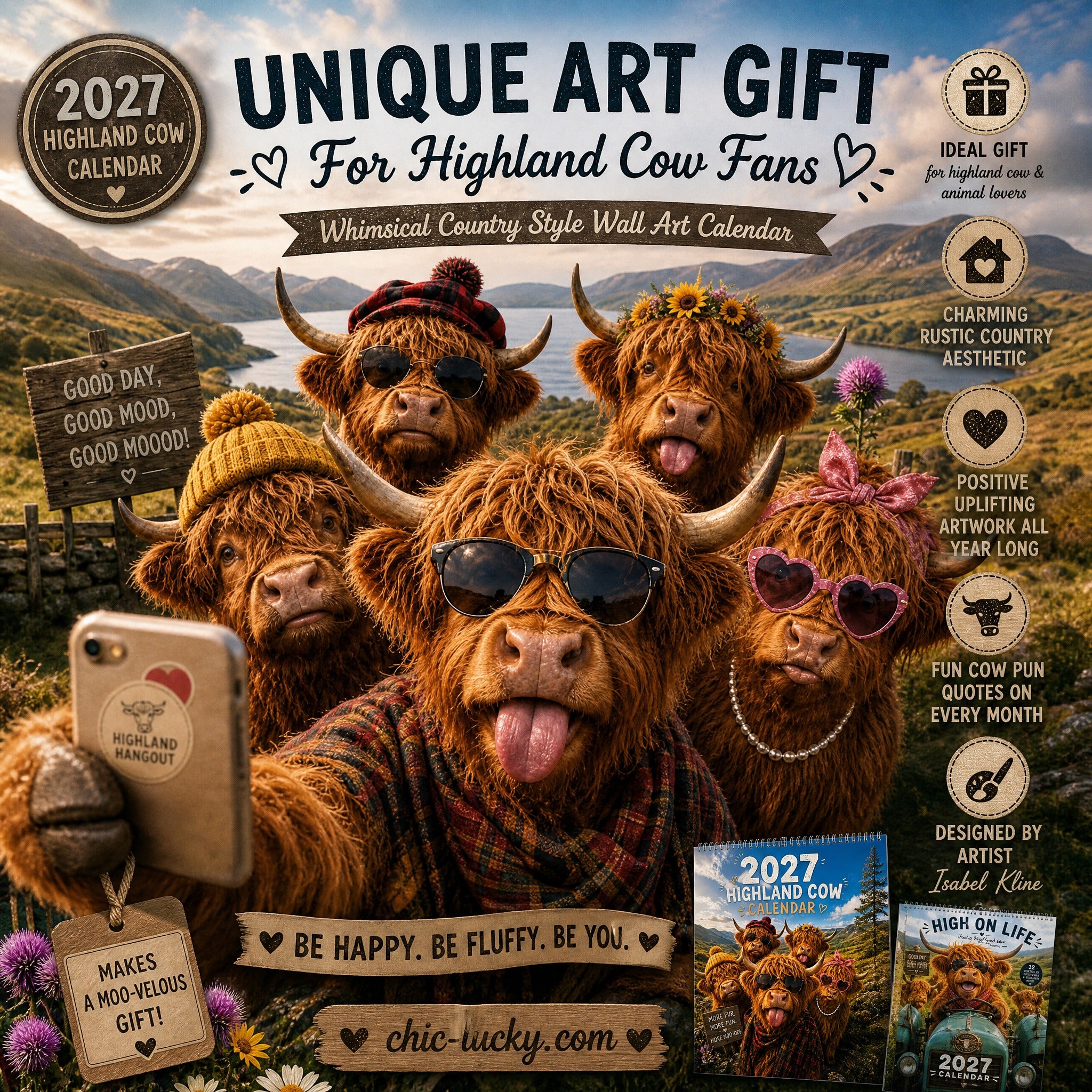 ⏳LAST DAY SALE ONLY ￡12.99!!🔥2027 Funny Highland Cow Wall Calendar | A4 Hanging Calendar | Designed by Isabel Kline