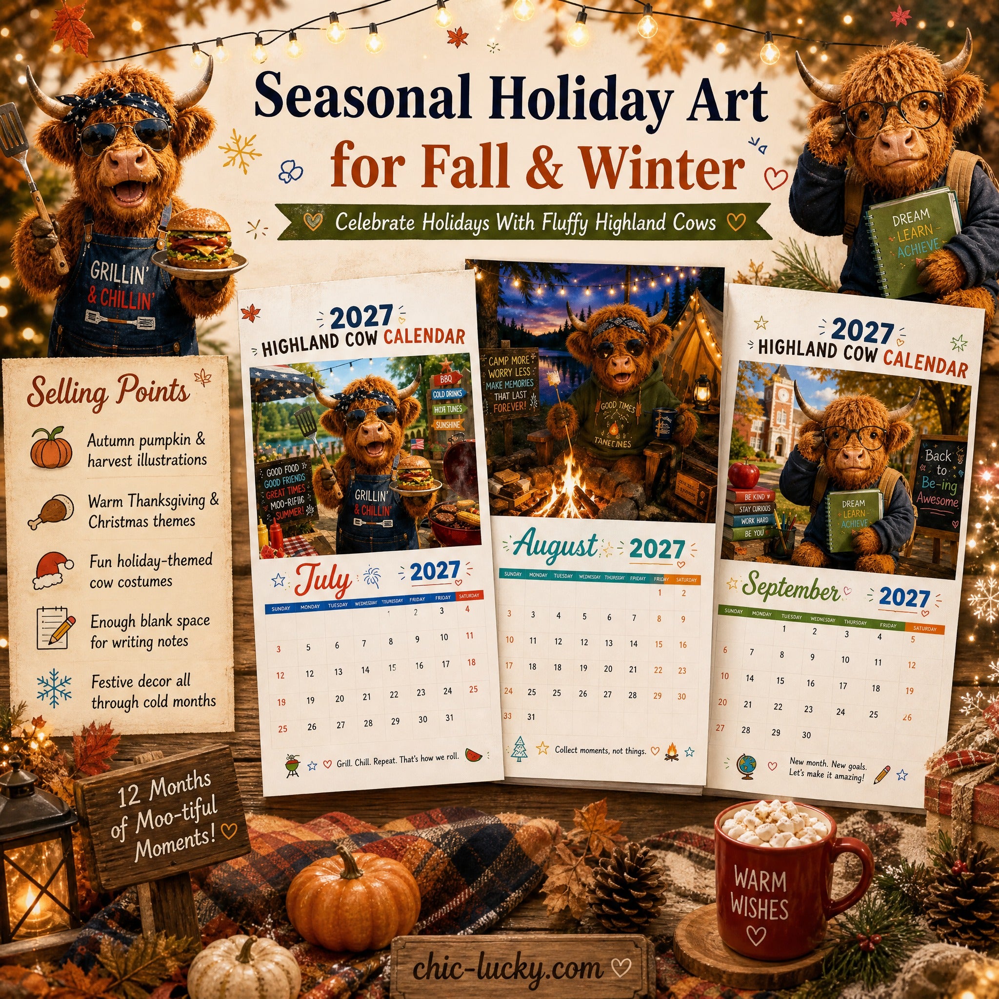 ⏳LAST DAY SALE ONLY ￡12.99!!🔥2027 Funny Highland Cow Wall Calendar | A4 Hanging Calendar | Designed by Isabel Kline