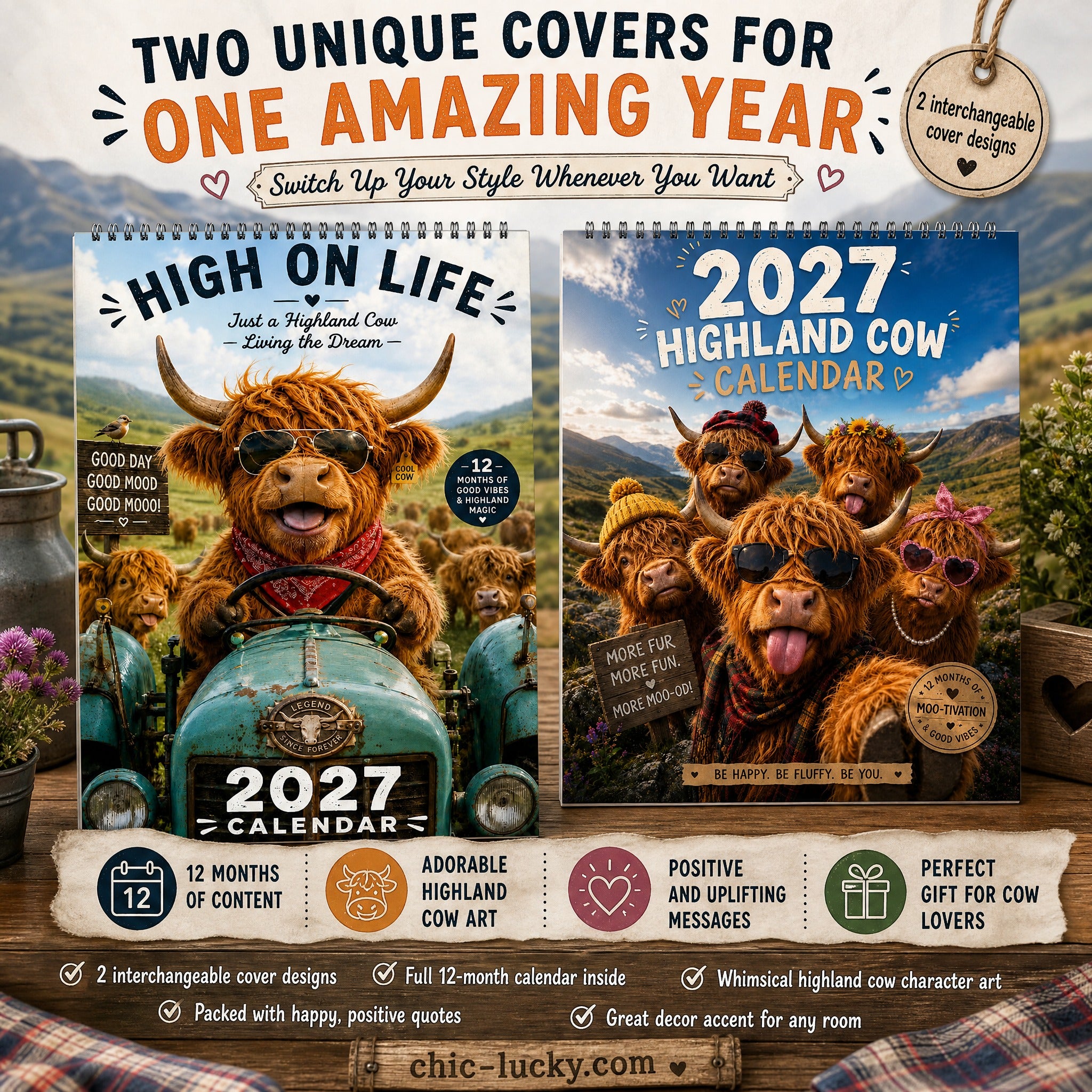 ⏳LAST DAY SALE ONLY ￡12.99!!🔥2027 Funny Highland Cow Wall Calendar | A4 Hanging Calendar | Designed by Isabel Kline