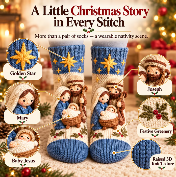 🎄Handmade 3D Nativity Christmas Socks