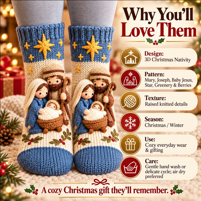 🎄Handmade 3D Nativity Christmas Socks