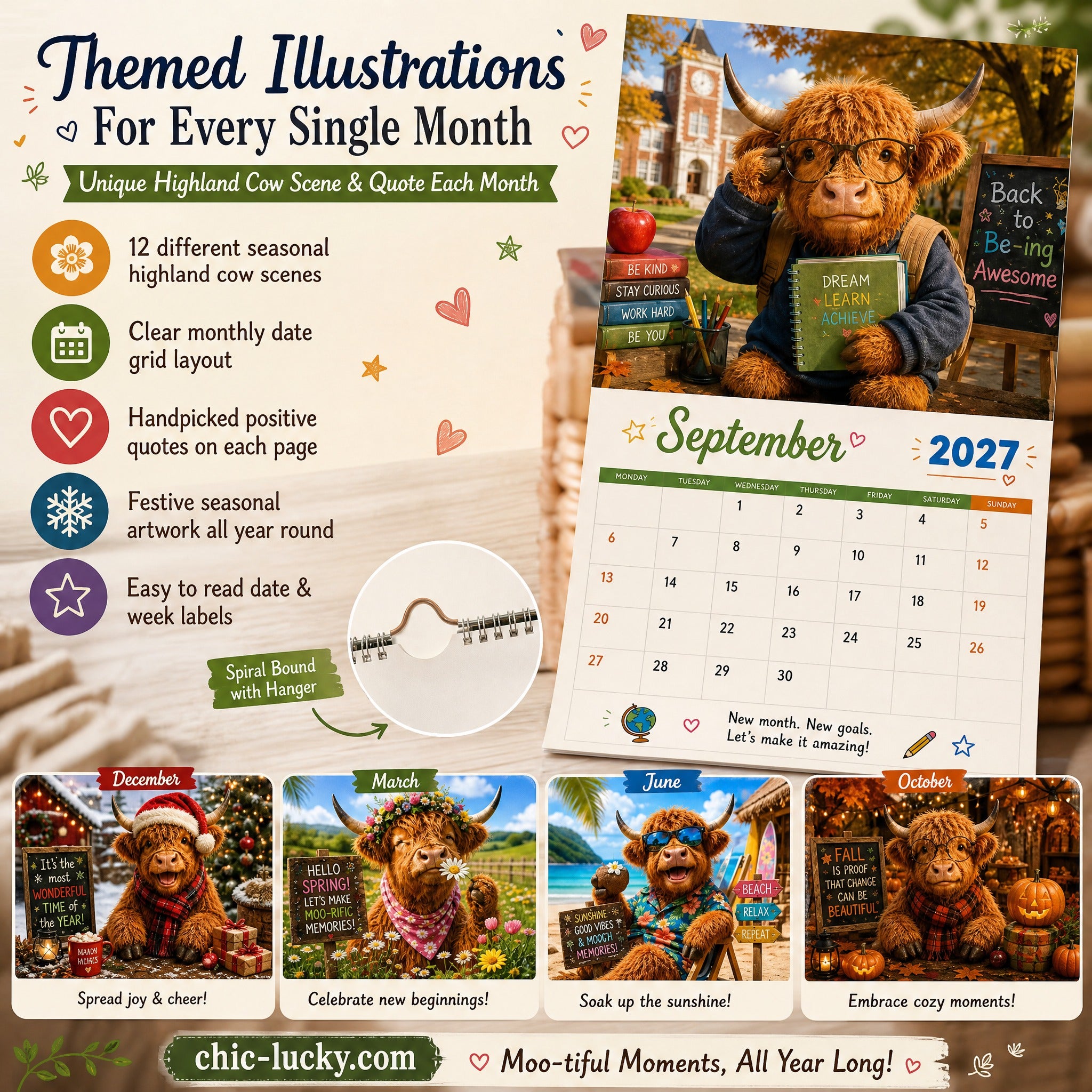 ⏳LAST DAY SALE ONLY ￡12.99!!🔥2027 Funny Highland Cow Wall Calendar | A4 Hanging Calendar | Designed by Isabel Kline