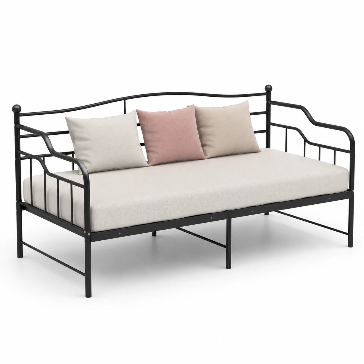 Sofa cama metalico con tres cojines