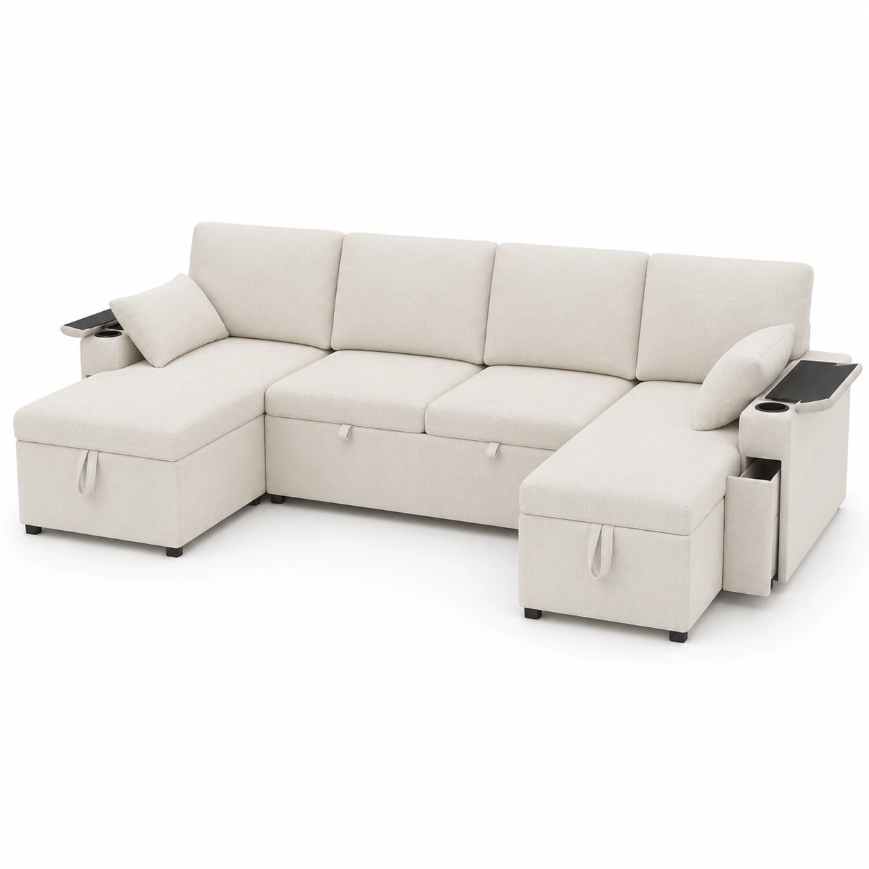 Sofa en L con almacenamiento y portavasos