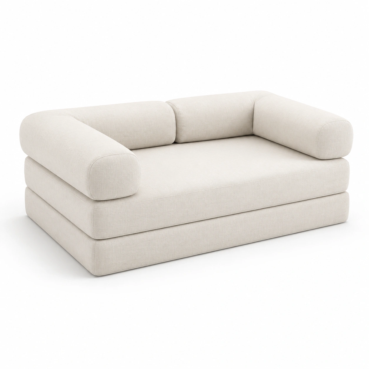 Sofa de dos plazas con reposabrazos anchos color beige