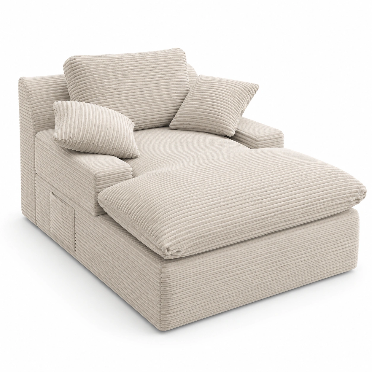 Sofa con chaise longue de pana color marfil