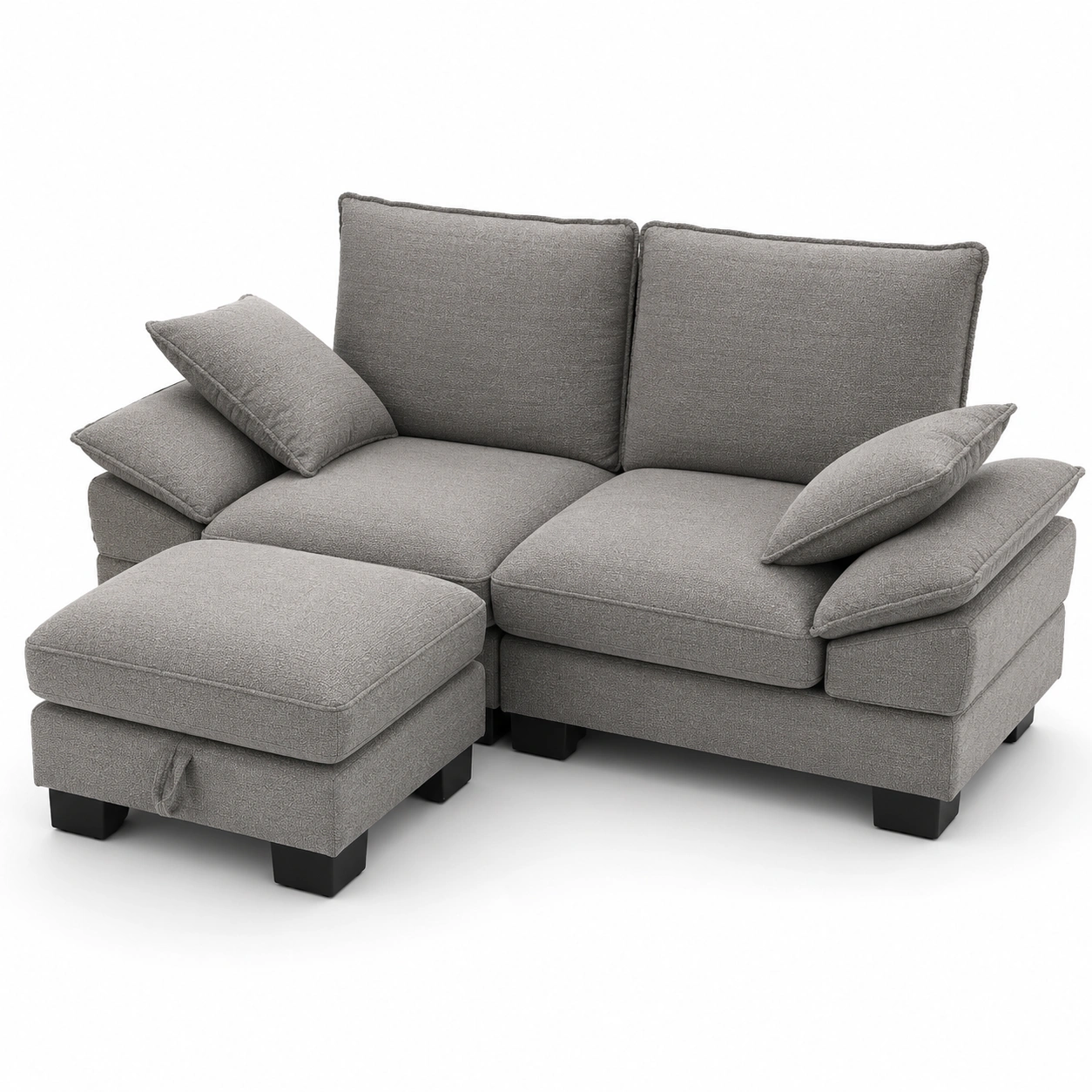 Sofa de dos plazas con ottoman gris