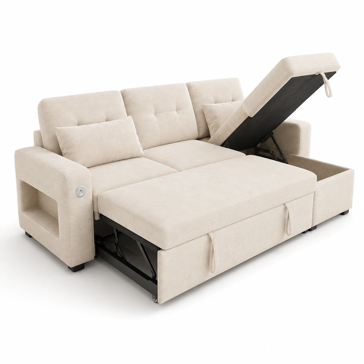 Sofa cama con almacenaje color beige