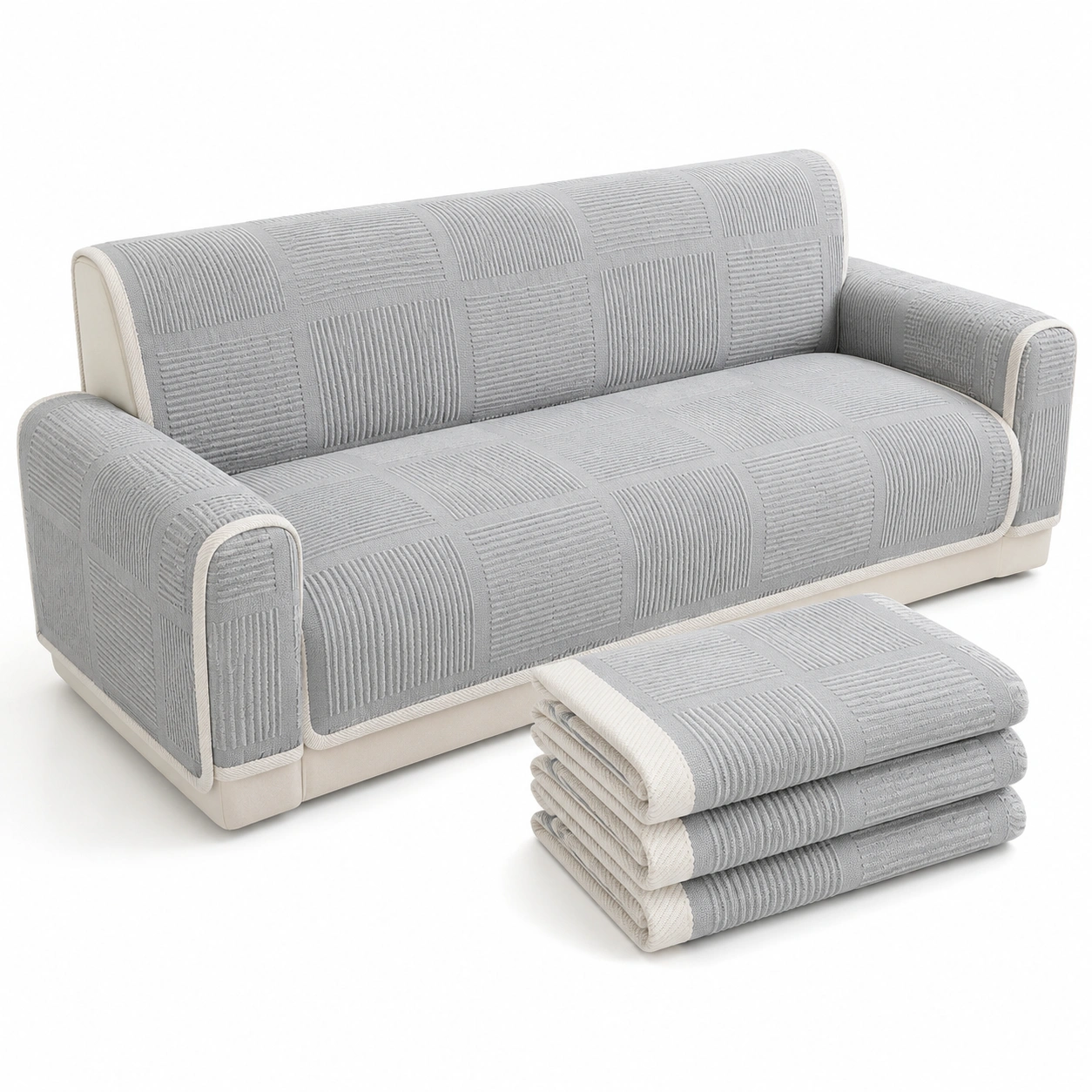 Juego de 4 mantas protectoras para sofa gris
