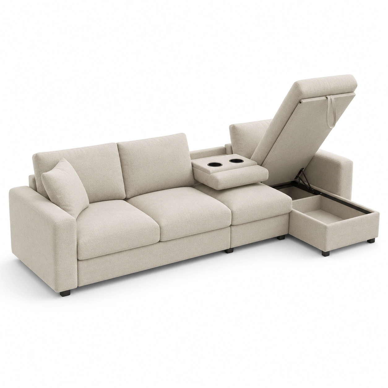 Sofa esquinero con almacenamiento color beige