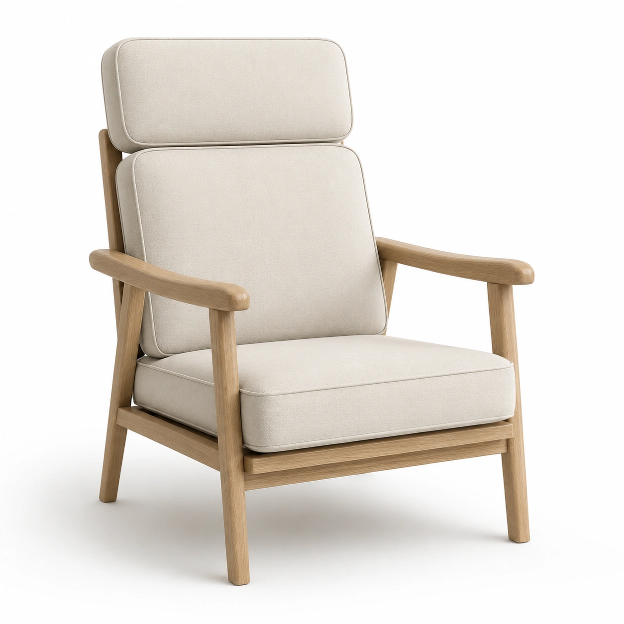 Sillon con reposabrazos de madera y tela beige