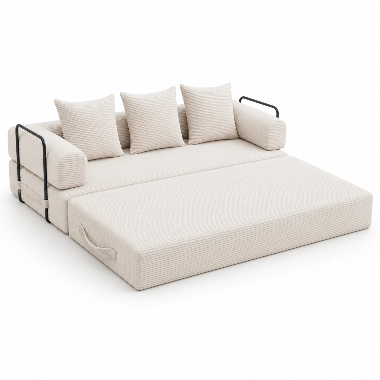 Sofa cama plegable de pana color marfil