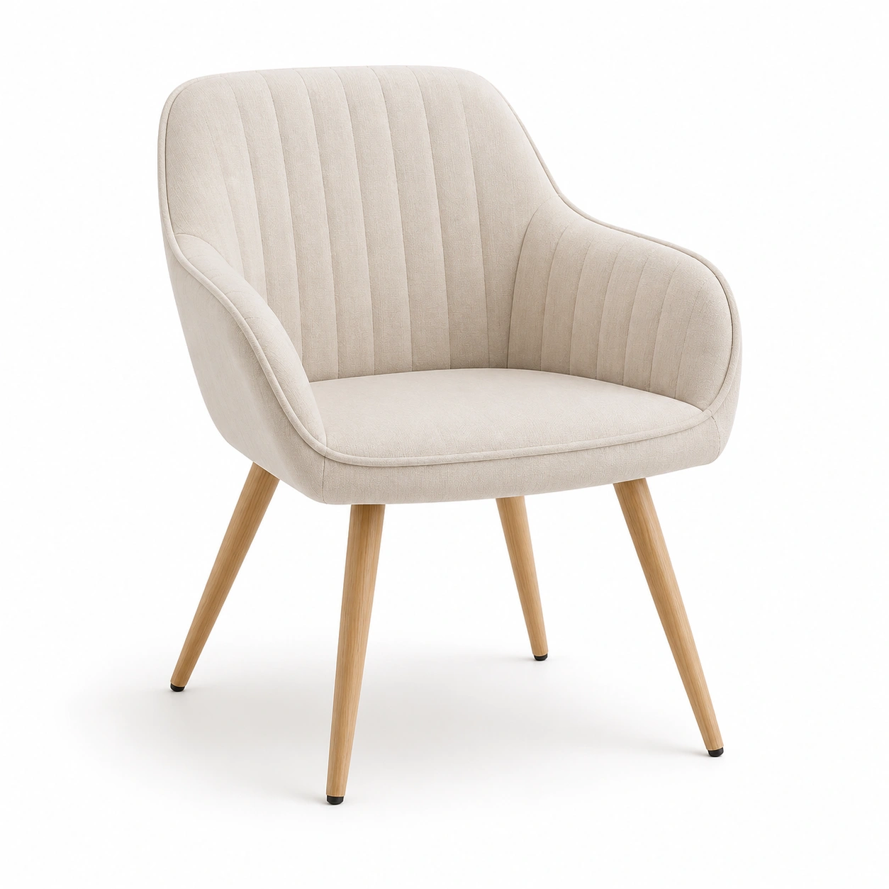 Silla tapizada color marfil con patas de madera