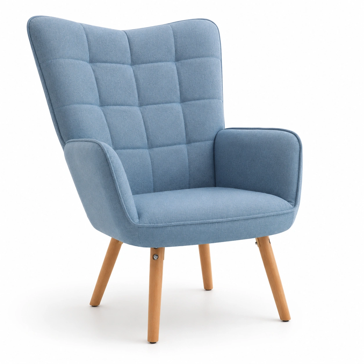 Silla tapizada azul patas madera