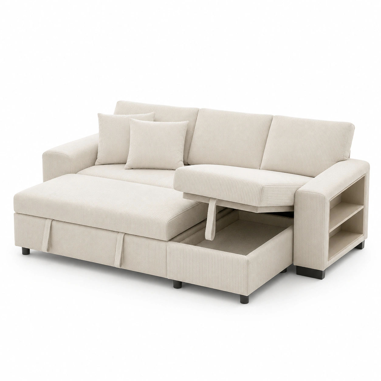 Sofa cama con chaise longue y almacenamiento