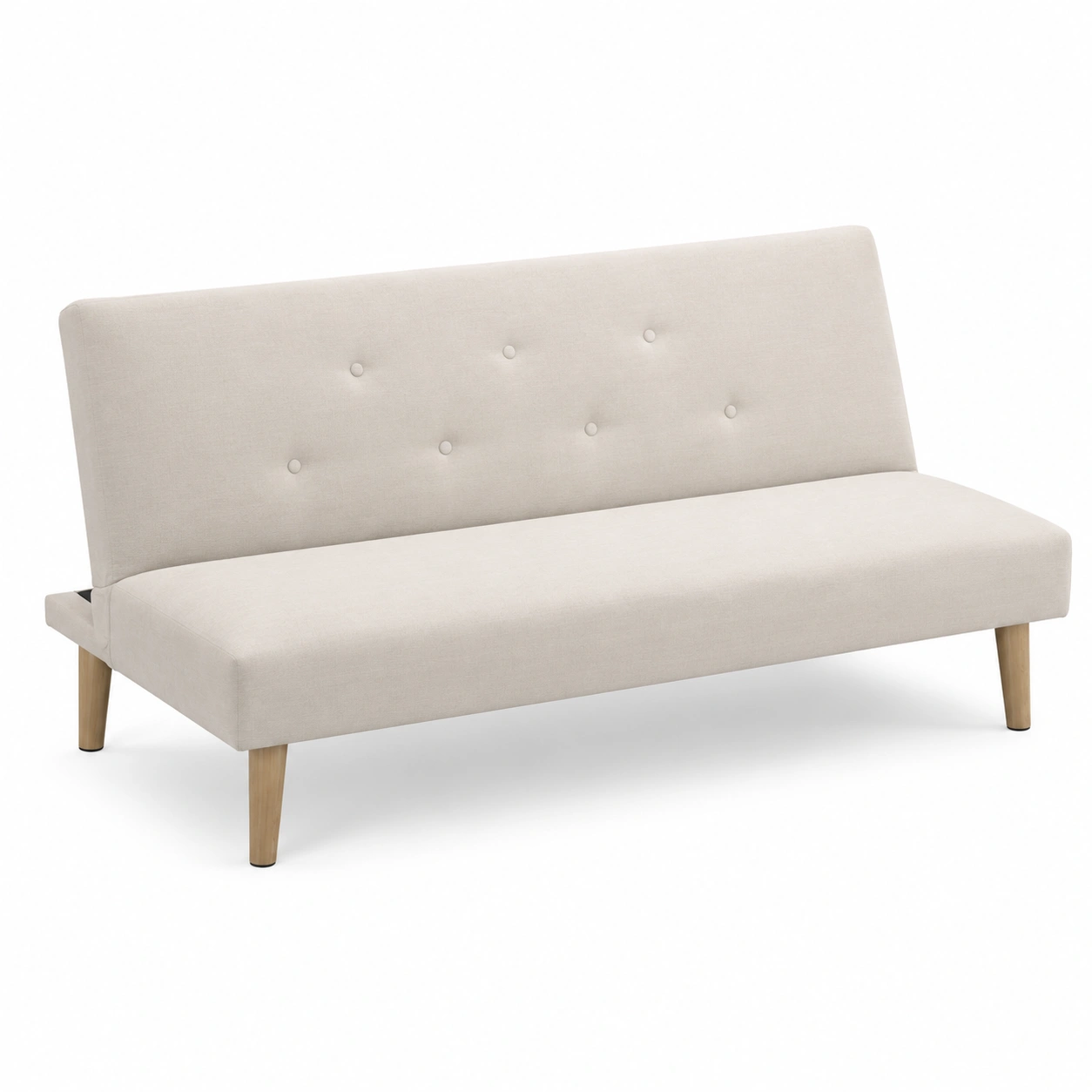 Sofa de dos plazas con patas de madera color beige