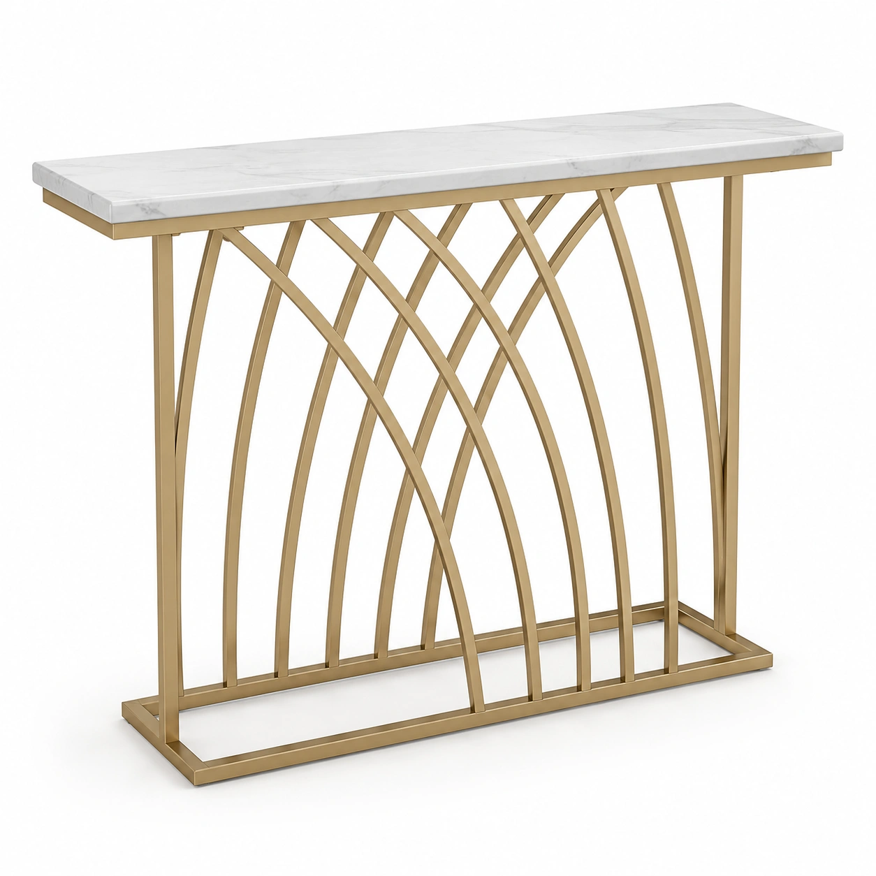 Mesa con estructura dorada y cubierta de marmol
