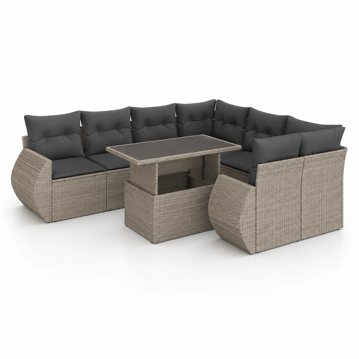 Conjunto de sofa esquinero de ratan con mesa de comedor