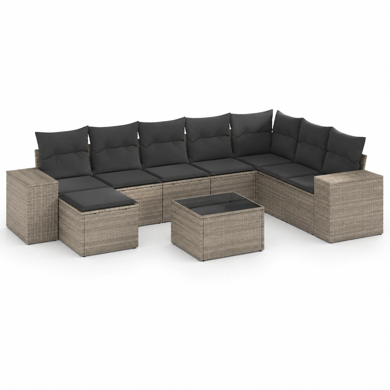 Conjunto de sofa en L de ratan gris claro para exterior