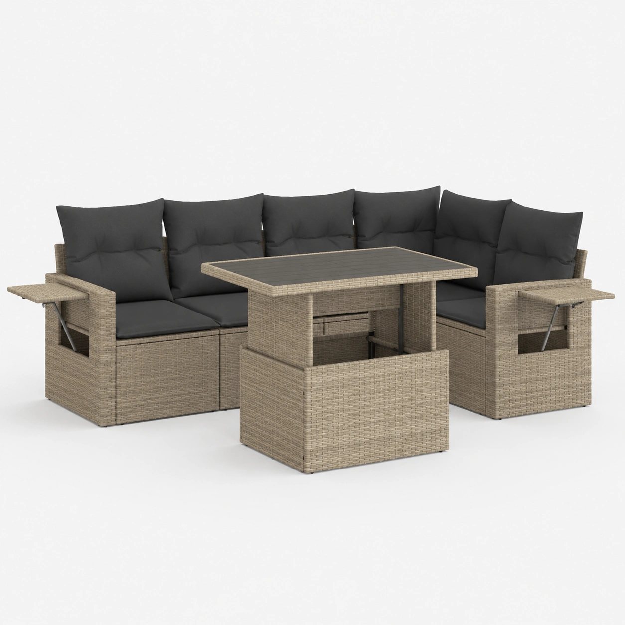 Conjunto de sofa esquinero para exterior con mesa elevable