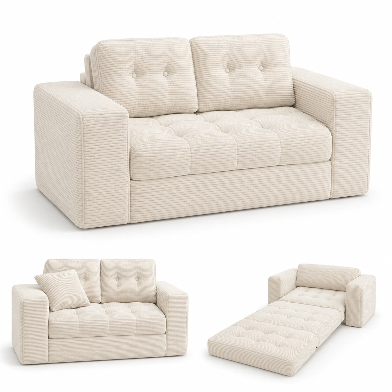 Sofa cama de pana color beige