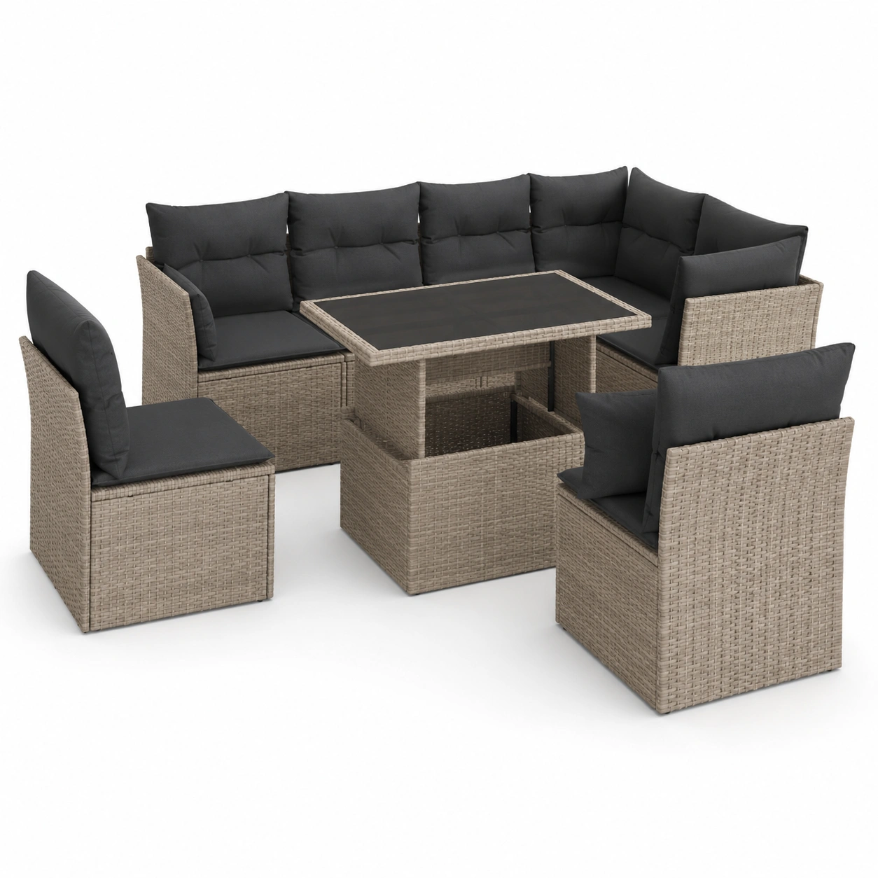 Conjunto de sofa esquinero con mesa de comedor elevable