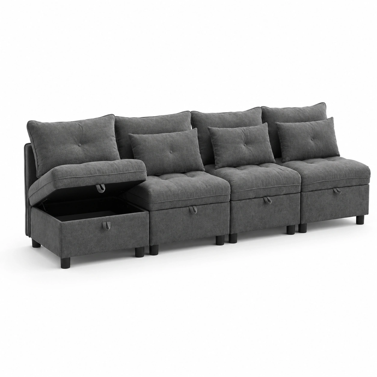 Sofa modular con almacenamiento gris