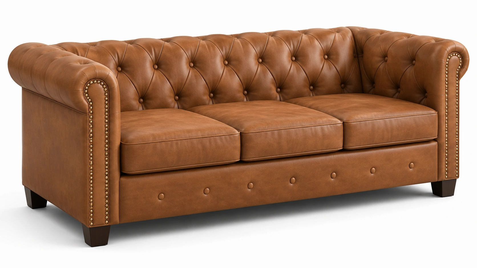 Sofa Chesterfield de tres plazas marron