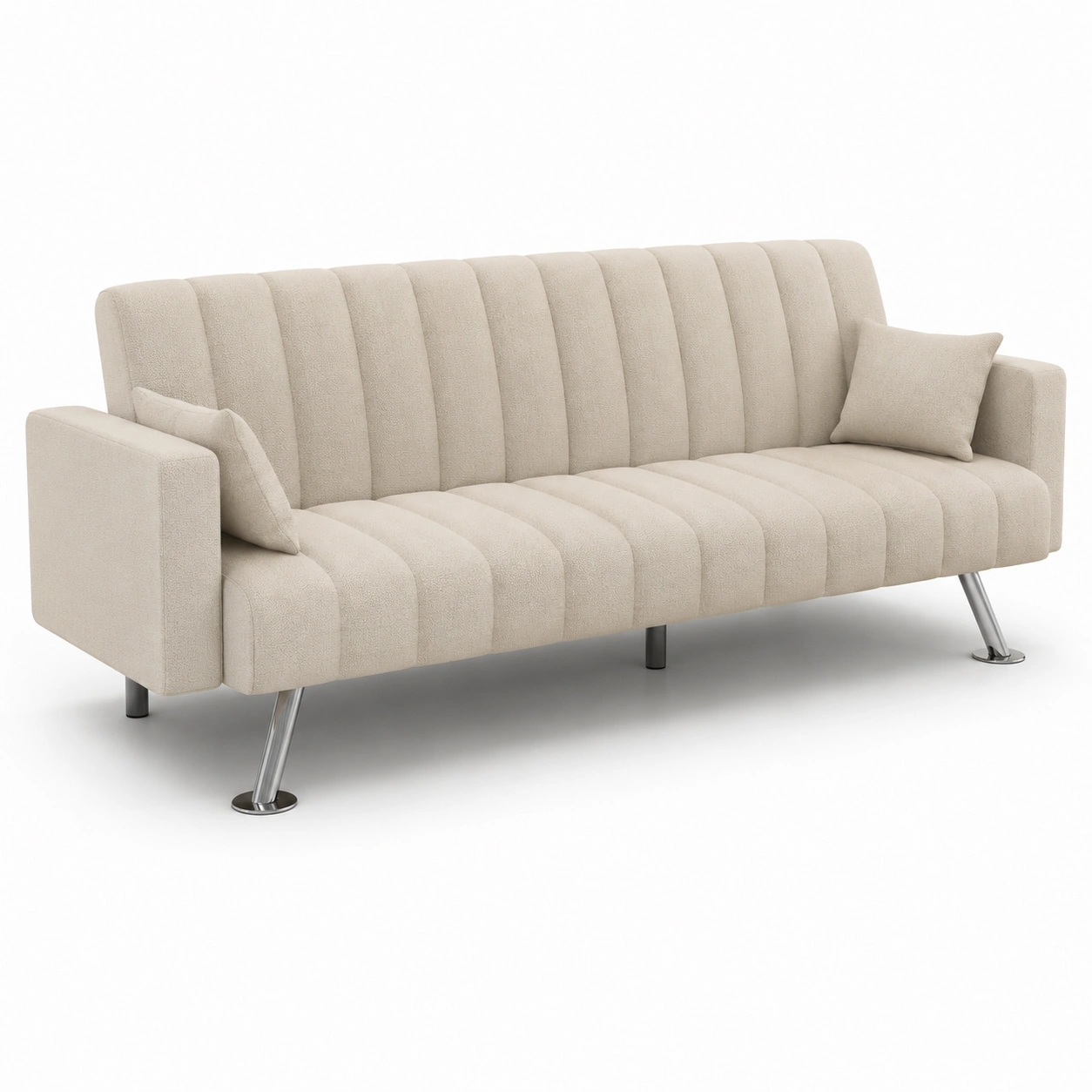 Sofa cama de tres plazas a rayas color marfil