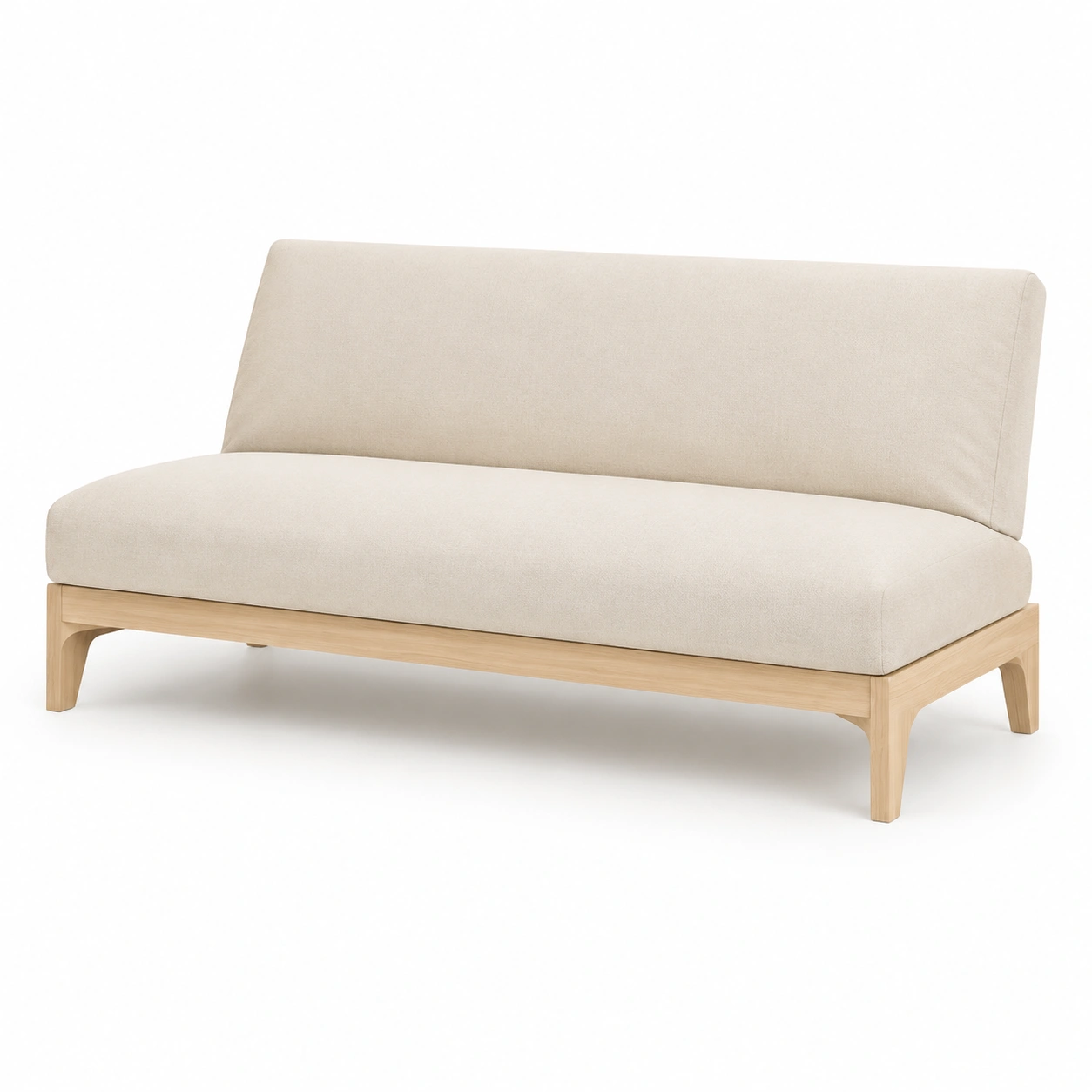 Sofa de dos plazas con estructura de madera color beige
