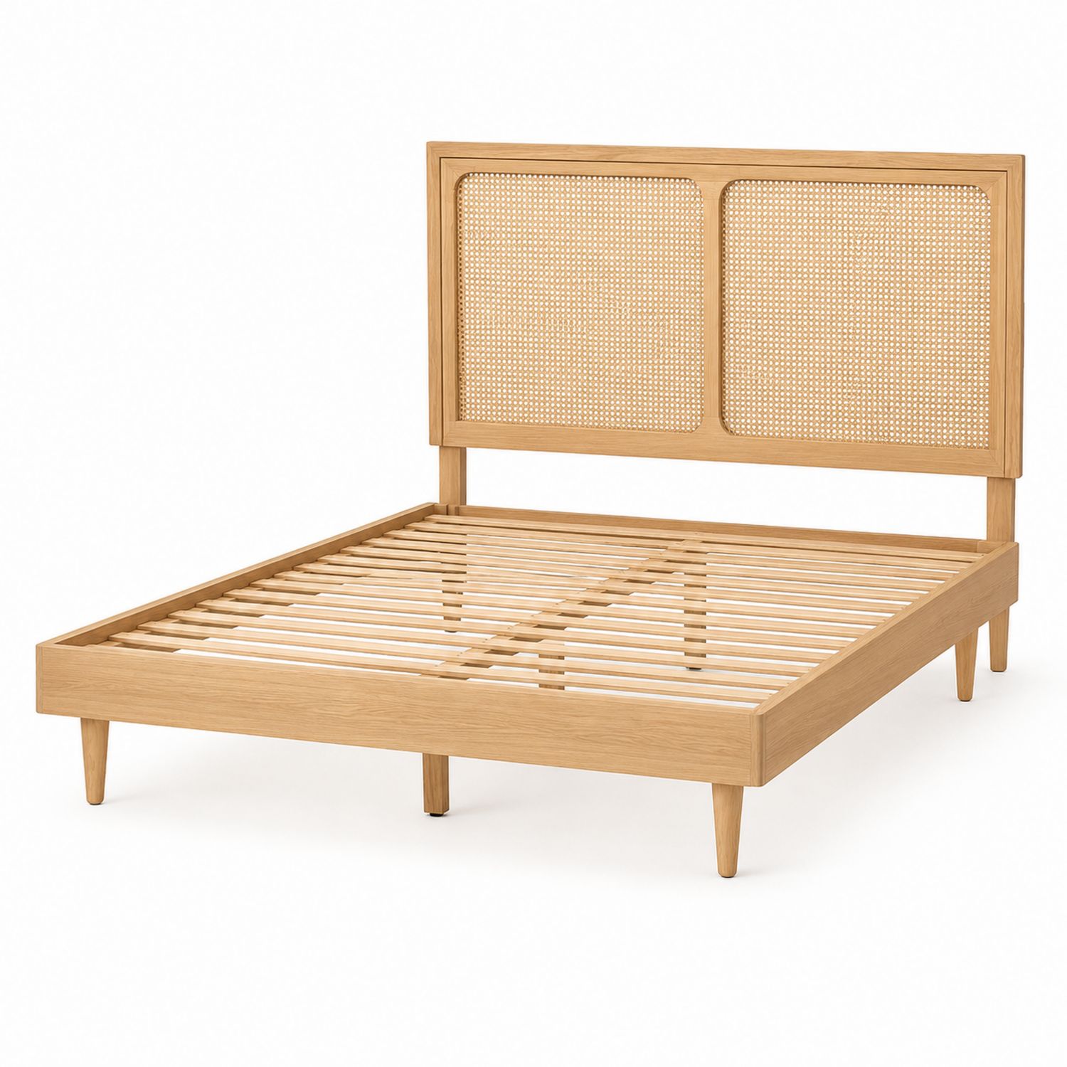 Cama doble de madera de roble y ratán 200x150 cm