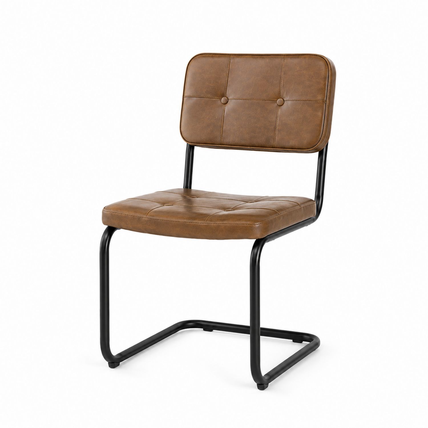 Silla de Piel Sintética Marrón con Estructura Metálica