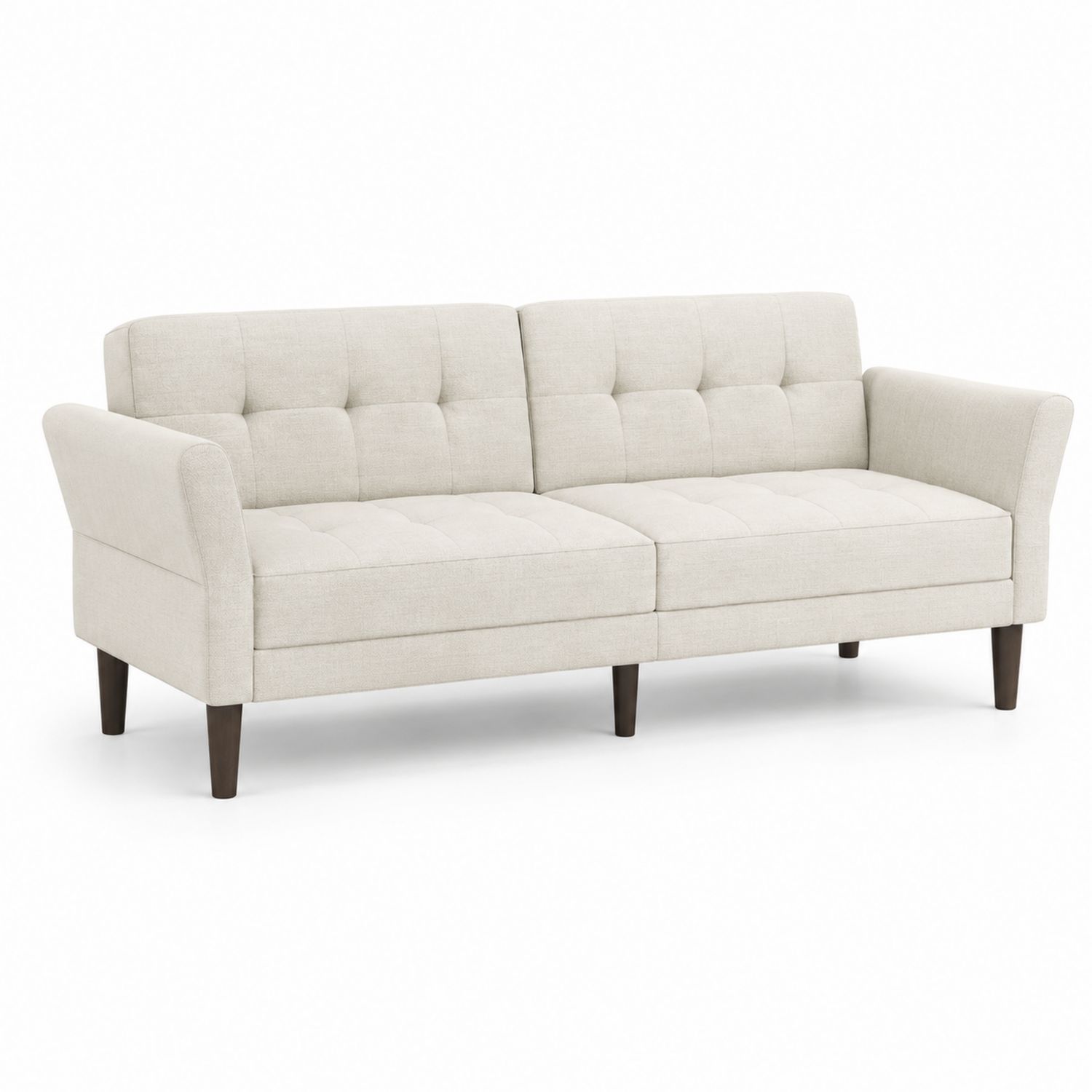 Sofá de tres plazas en tela beige con patas de madera 192cm