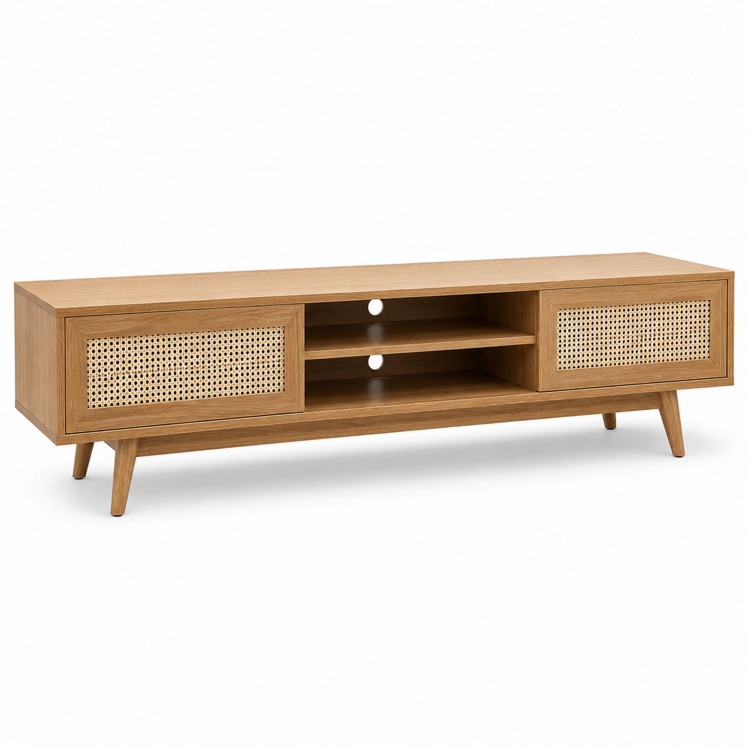 Mueble de TV de Madera de Roble y Ratán