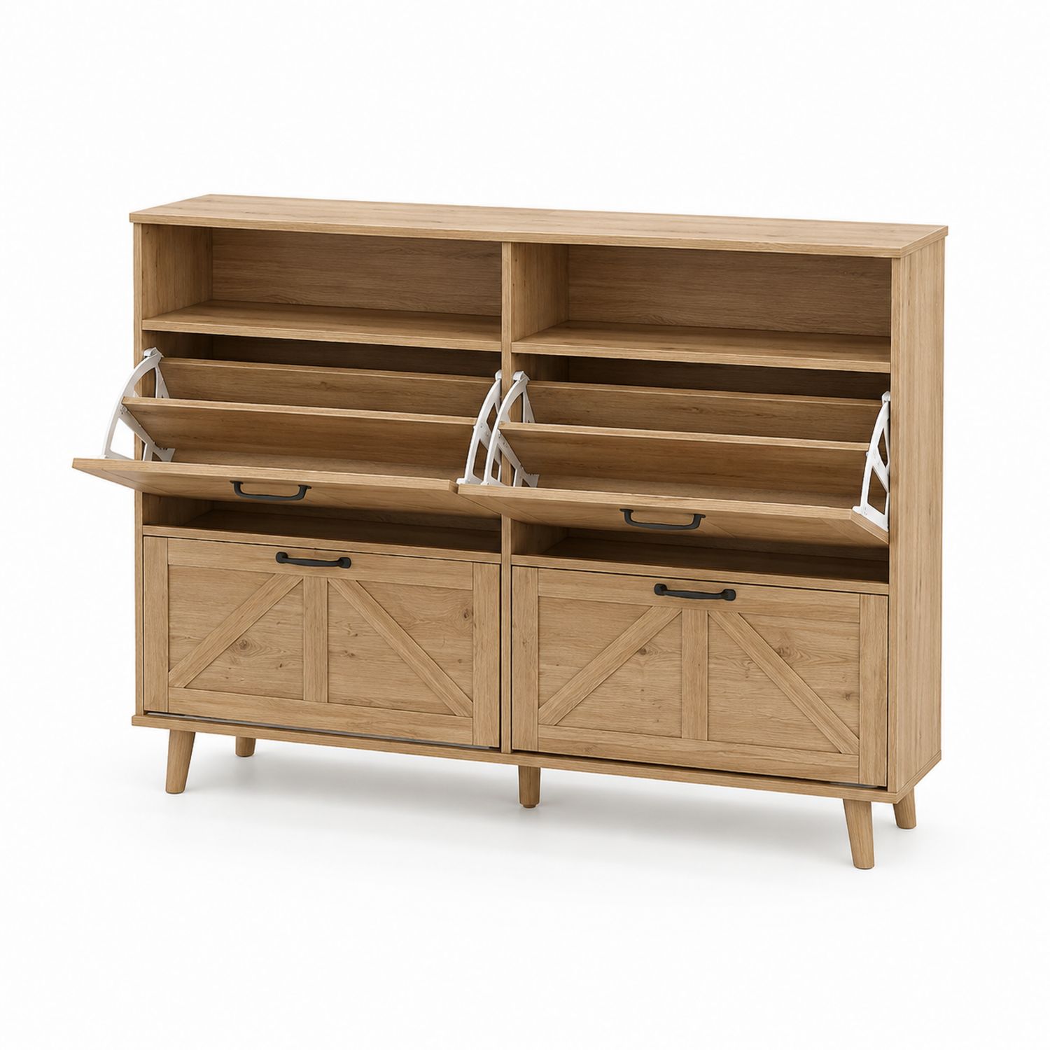 Mueble zapatero de madera con 4 puertas abatibles 120x30x100 cm