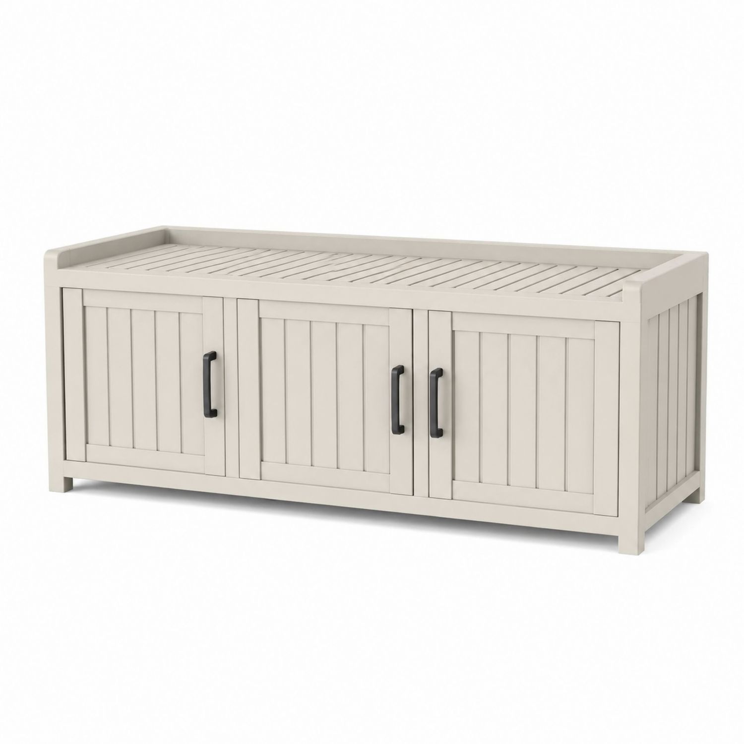Banco zapatero de resina con puertas color Crema - 120 cm x 40 cm x 45 cm