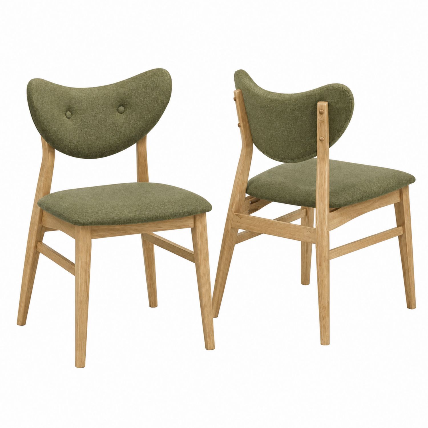 Conjunto de 2 sillas de comedor de madera con tapizado verde oliva