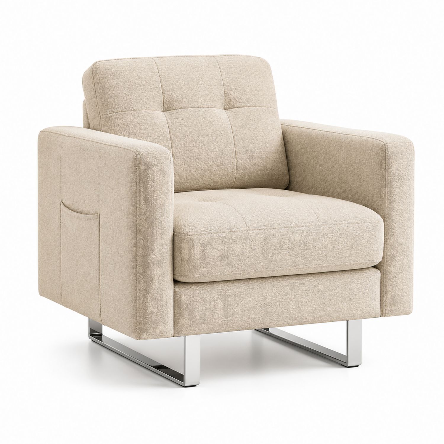 Sillón de Tela Beige con Estructura Metálica