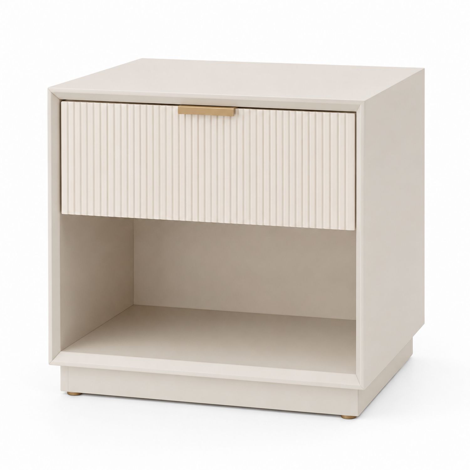 Mesita de noche de madera contrachapada con cajón y estante Beige