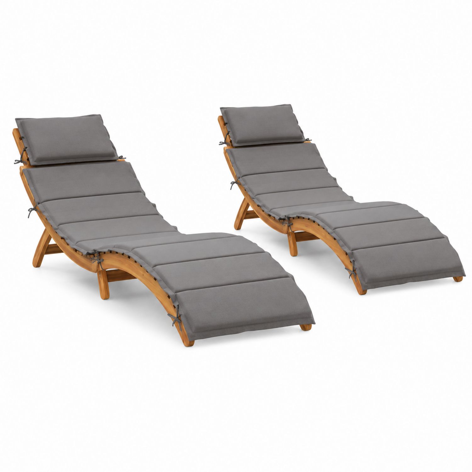 Set de Tumbonas de Madera de Acacia con Cojines Gris