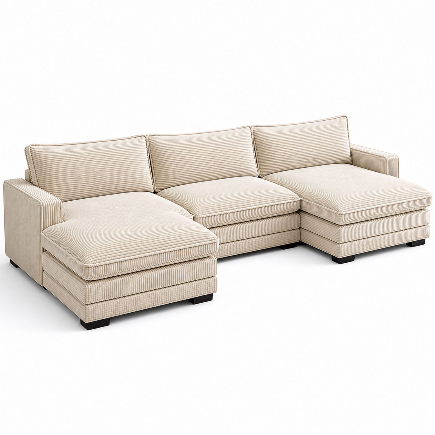 Sofá chaise longue en forma de L de 3 plazas de pana Beige