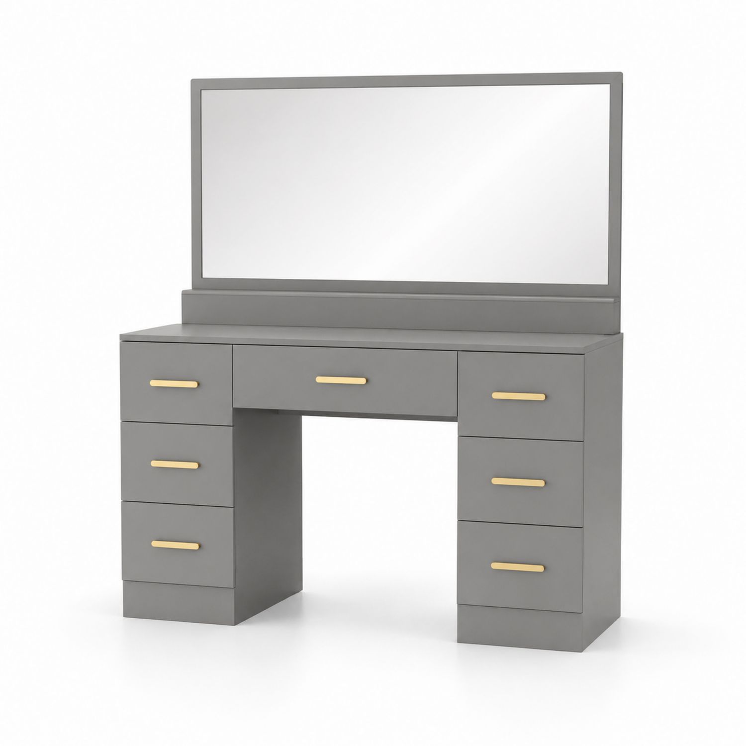 Tocador de MDF gris con espejo grande, 130x78x40 cm