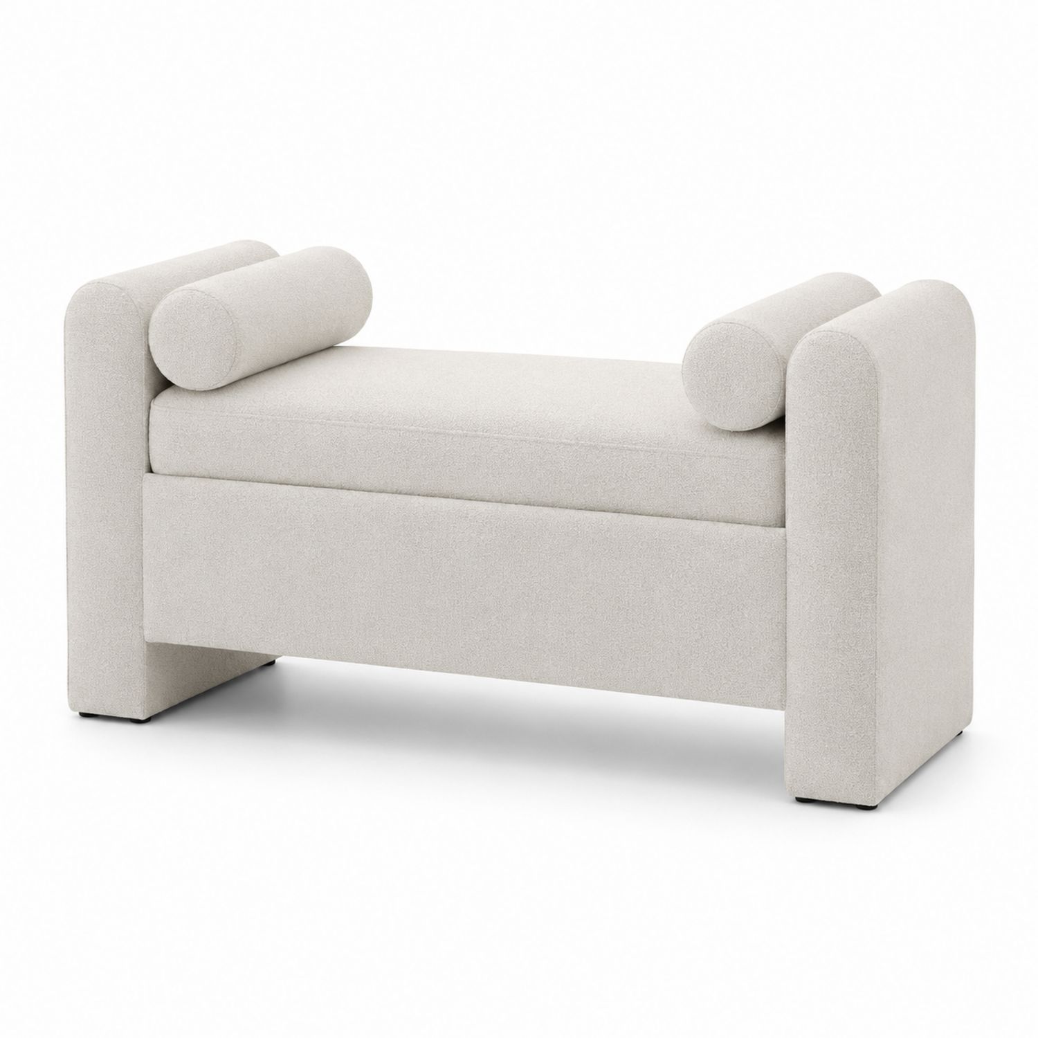 Banco tapizado de poliéster beige con brazos cilíndricos