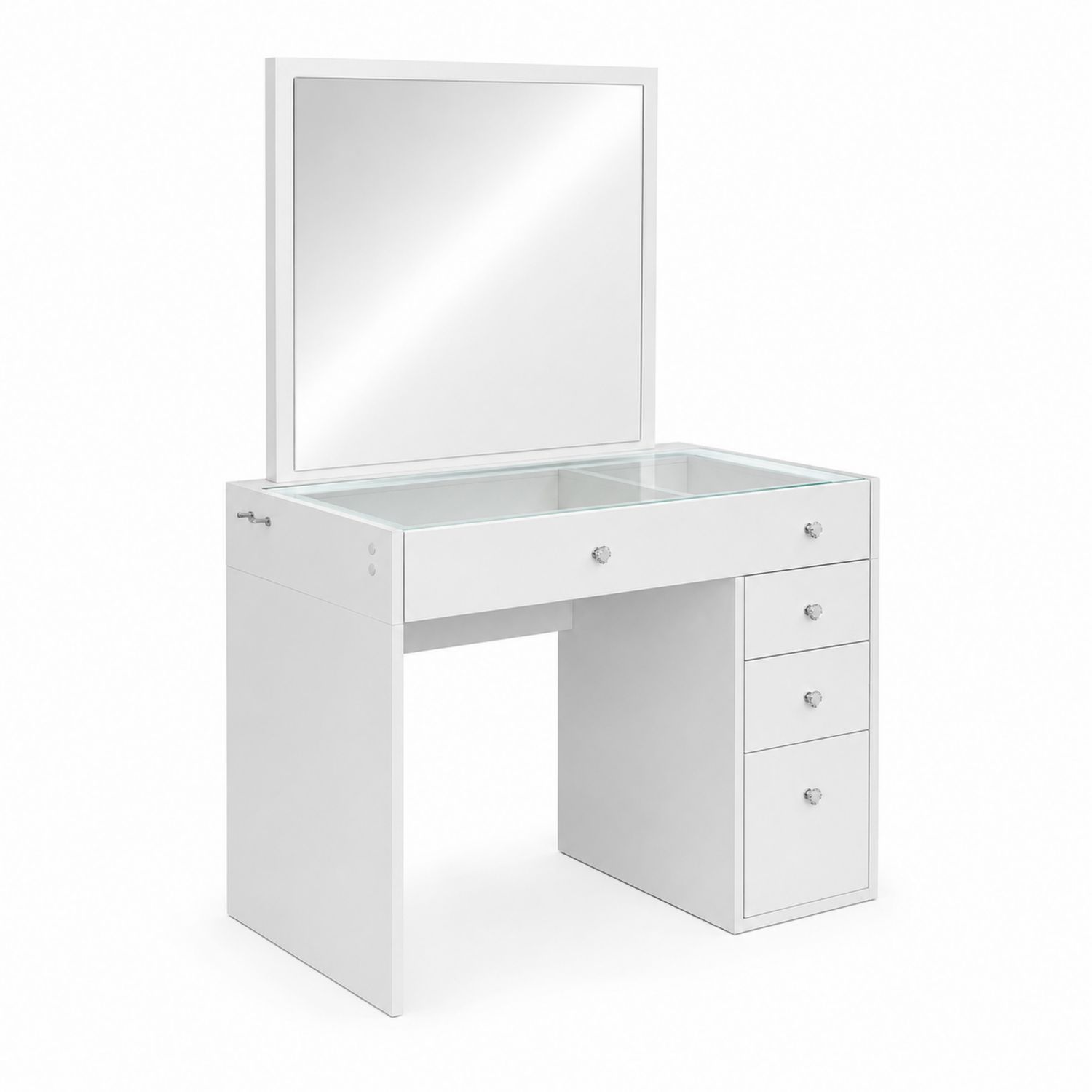 Tocador de Madera con Espejo y Cajones de Vidrio Templado Blanco 80x40x130 cm