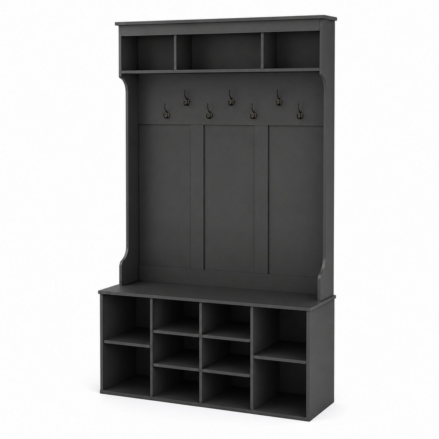 Mueble de Entrada con Percheros y Estantes de Almacenamiento Negro Madera Contrachapada