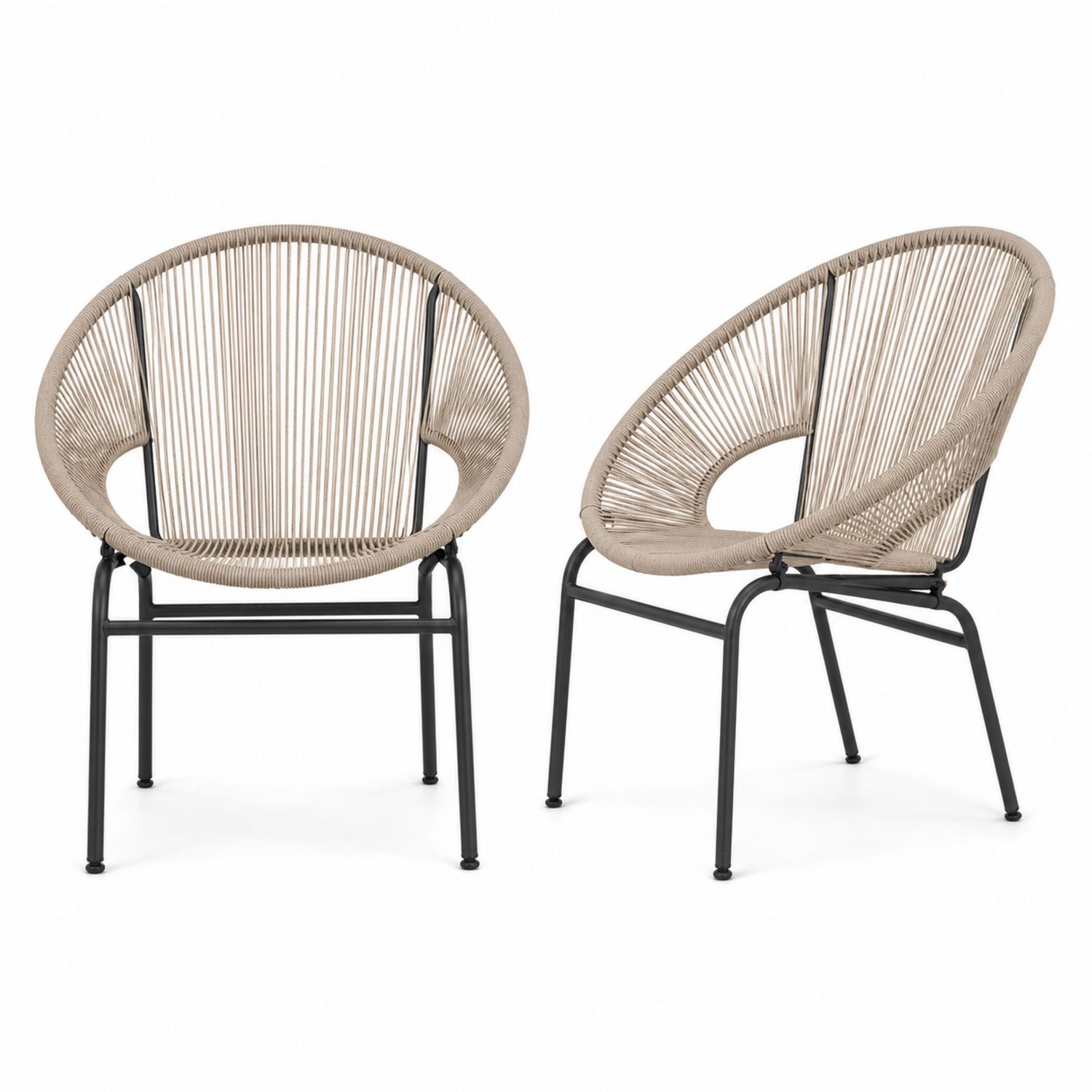 Juego de 2 Sillas de Cuerda Beige y Metal Negro
