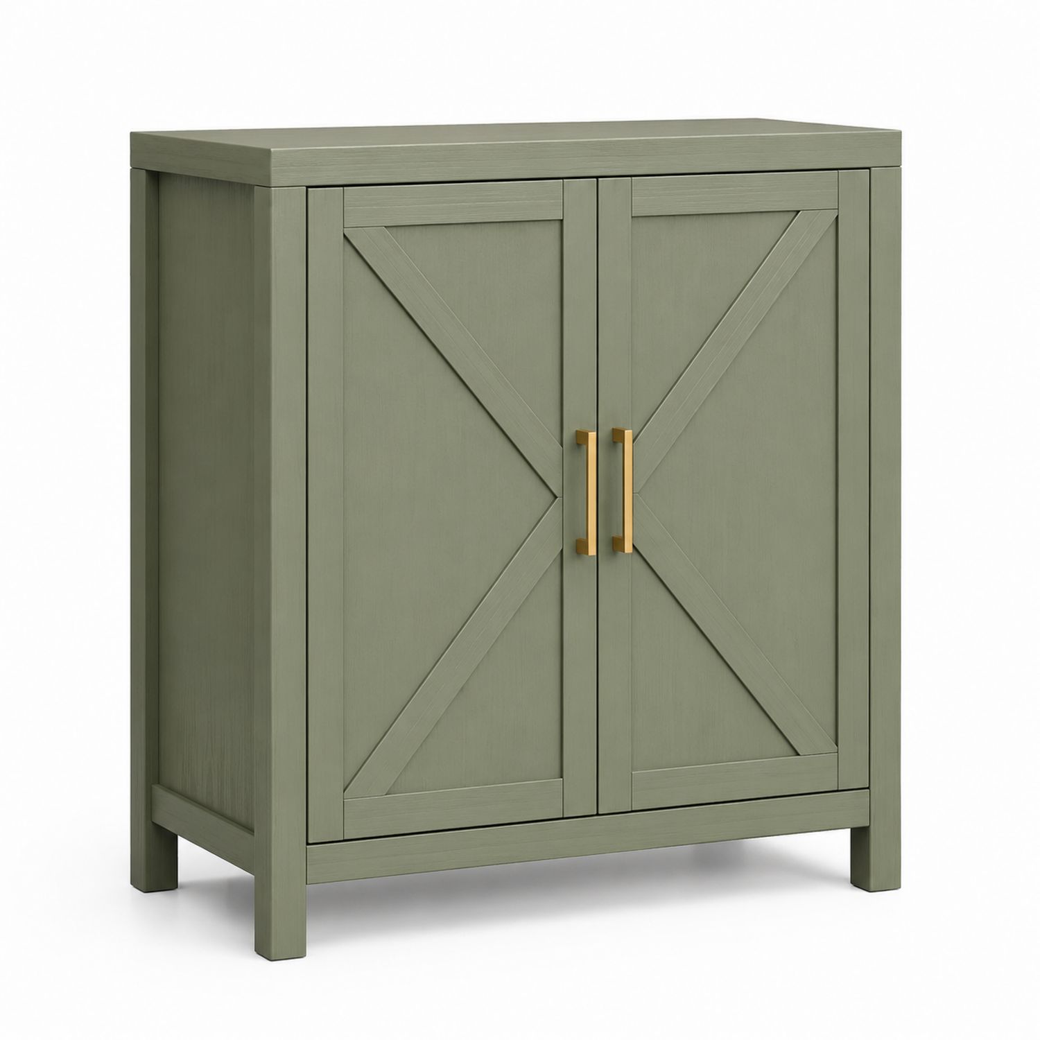 Aparador de madera con puertas estilo barn verde oliva 80x100x40 cm